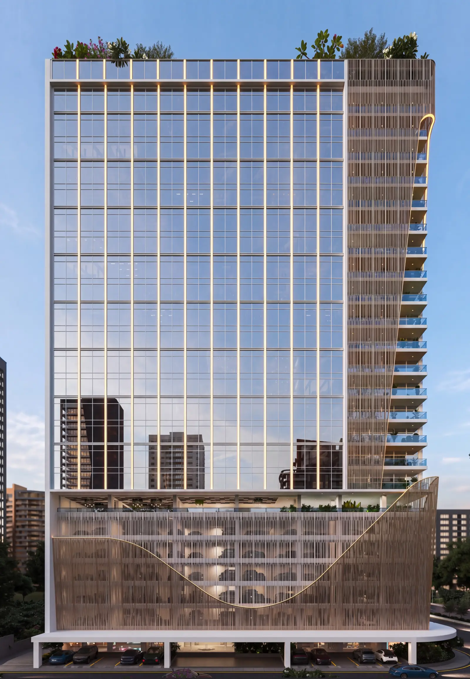 Street-level view of an office tower, Vashi