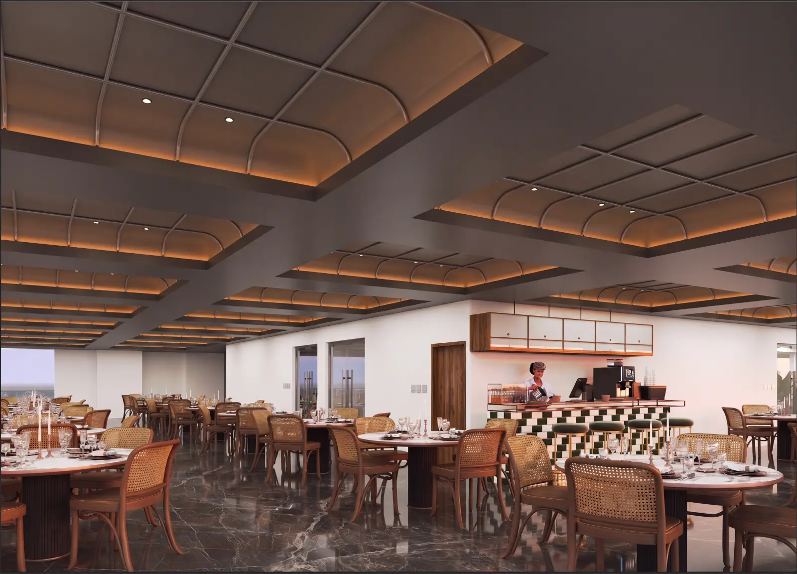 Cafeteria interior in an office tower, Vashi