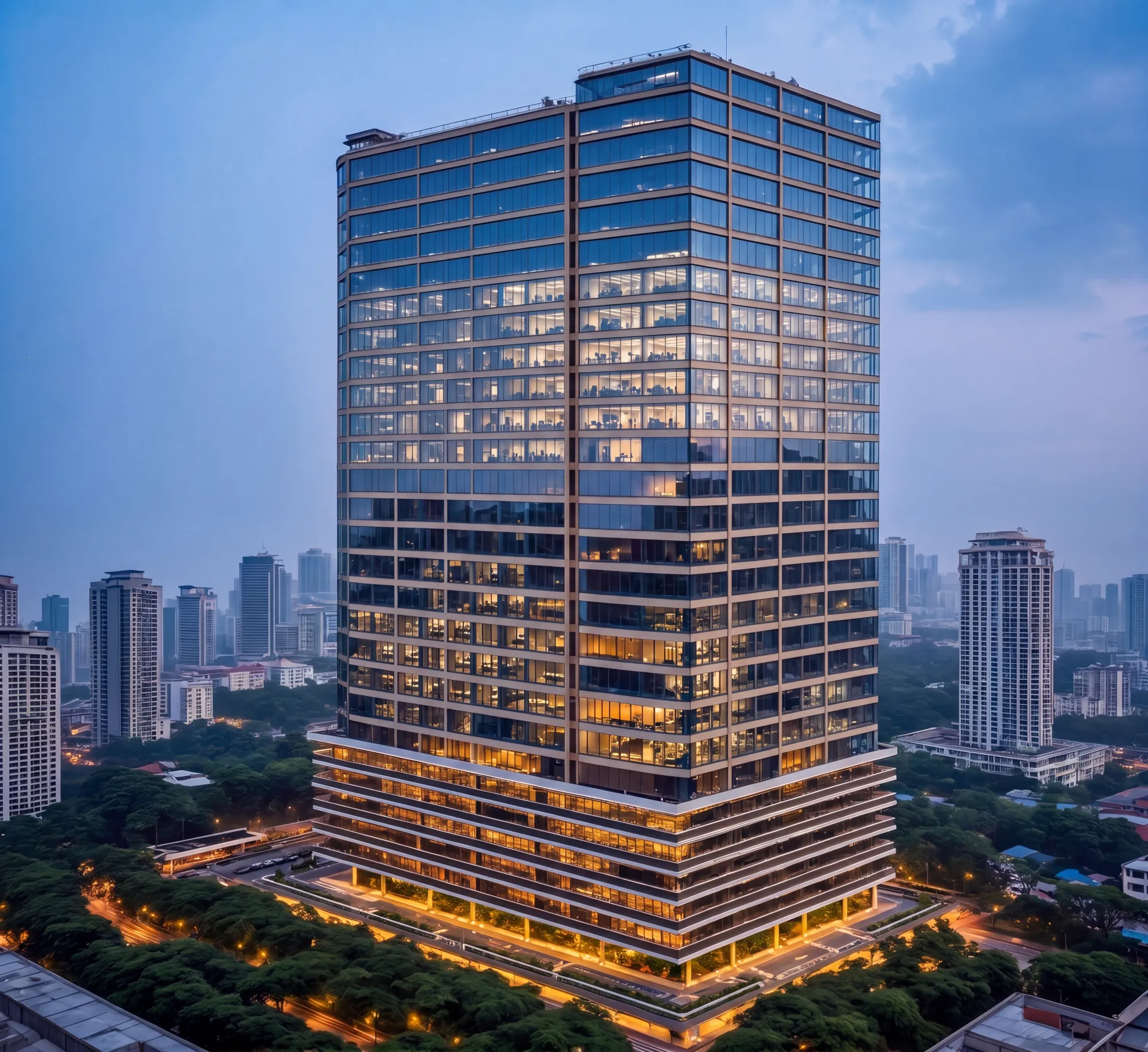 Business Square commercial tower at dusk, MIDC Industrial Area, Sanpada, Navi Mumbai